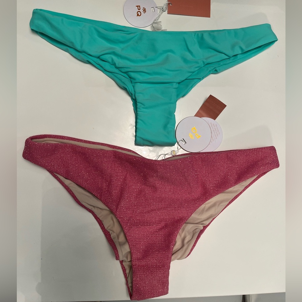 NWT PQ swim Teeny basic Seafoam and sorbet ruched bikini bottoms size XL